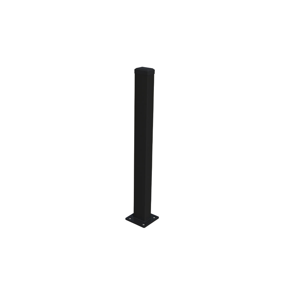 Galvanized Post 60x40 mm with Base Plate and PVC Cap, 1800mm - Black RAL 9005