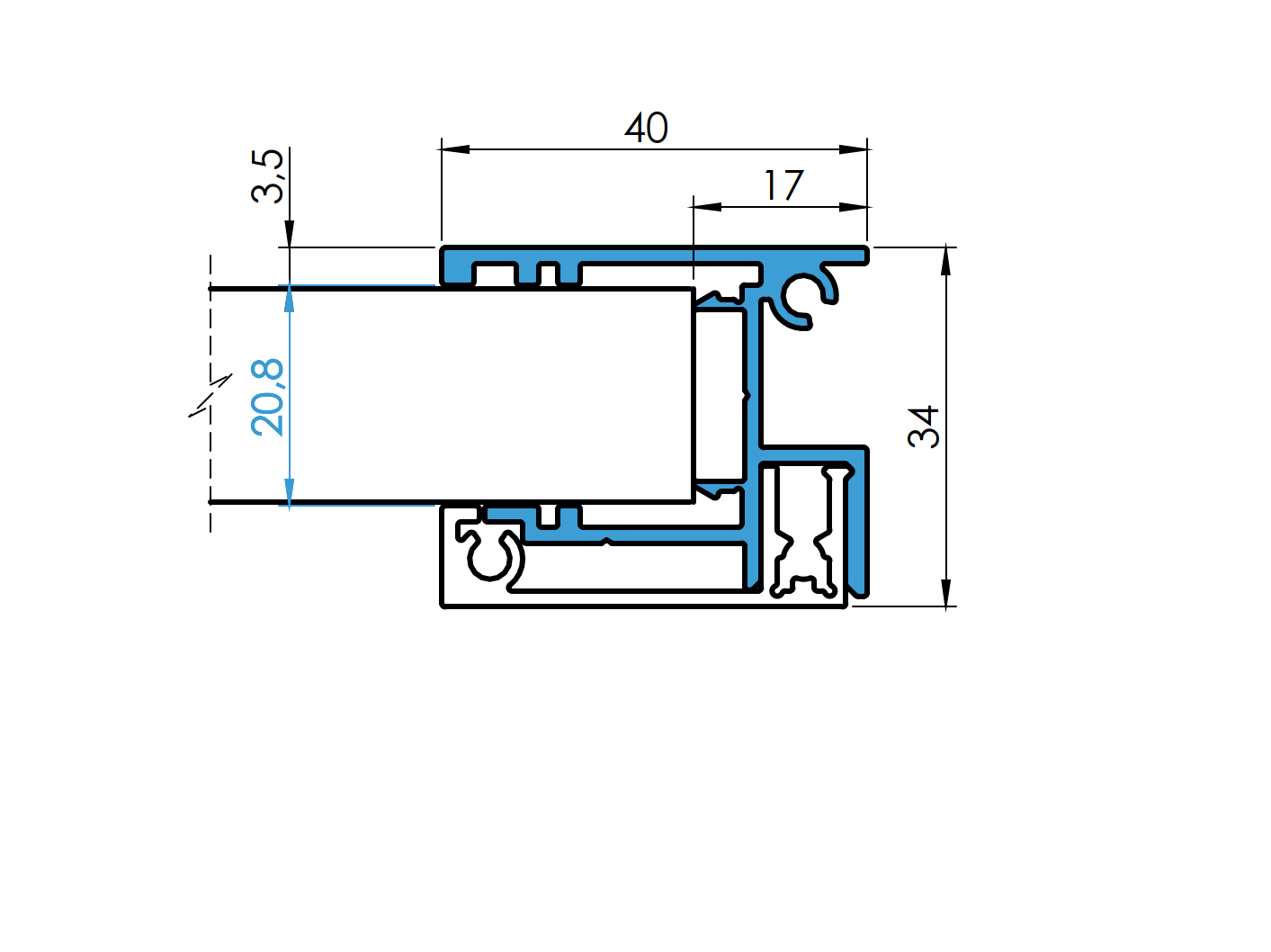 Alumínium kerítés adapter kitöltésekhez 20 - 1200mm