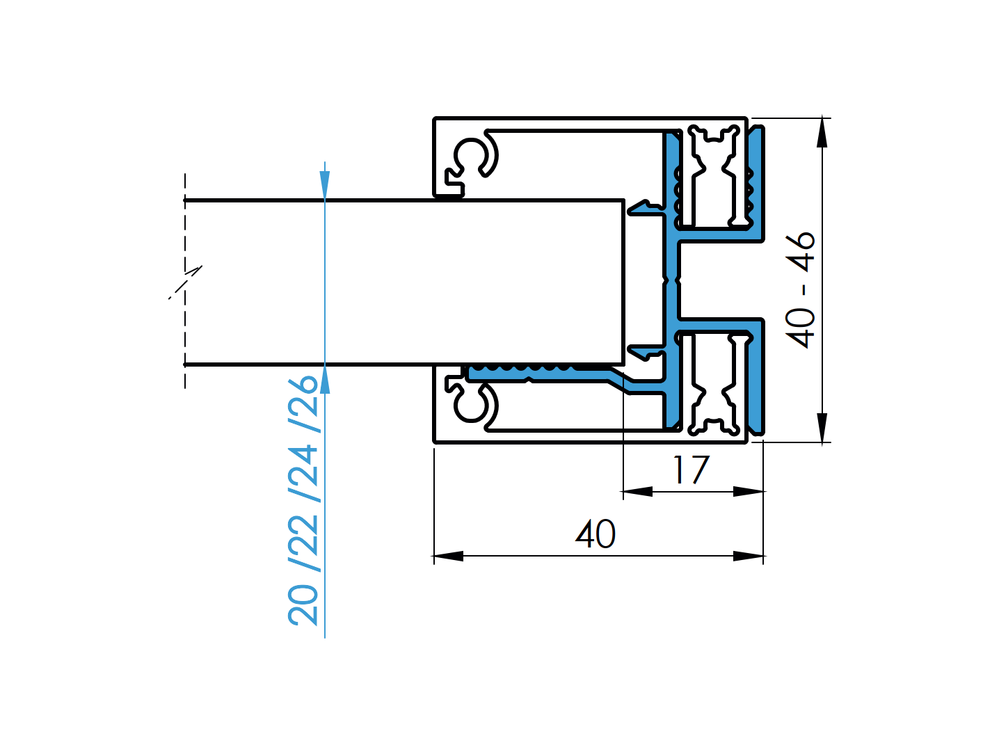 Alumínium kerítési adapter 20/22/24/26 kitöltéshez - 6000mm