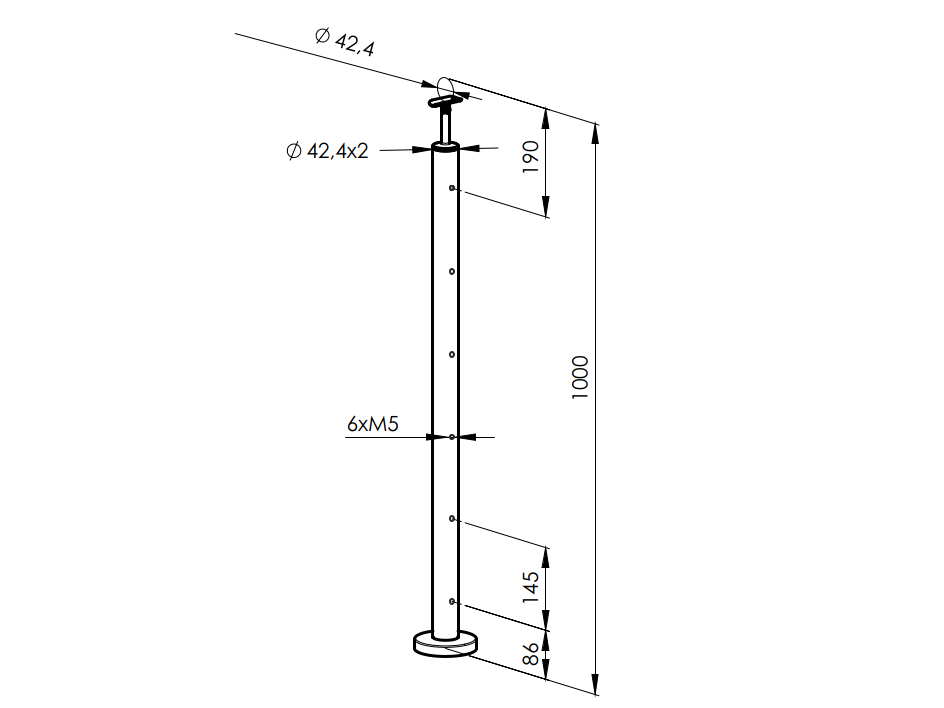 Felső rögzítésű oszlop pálcás korláthoz