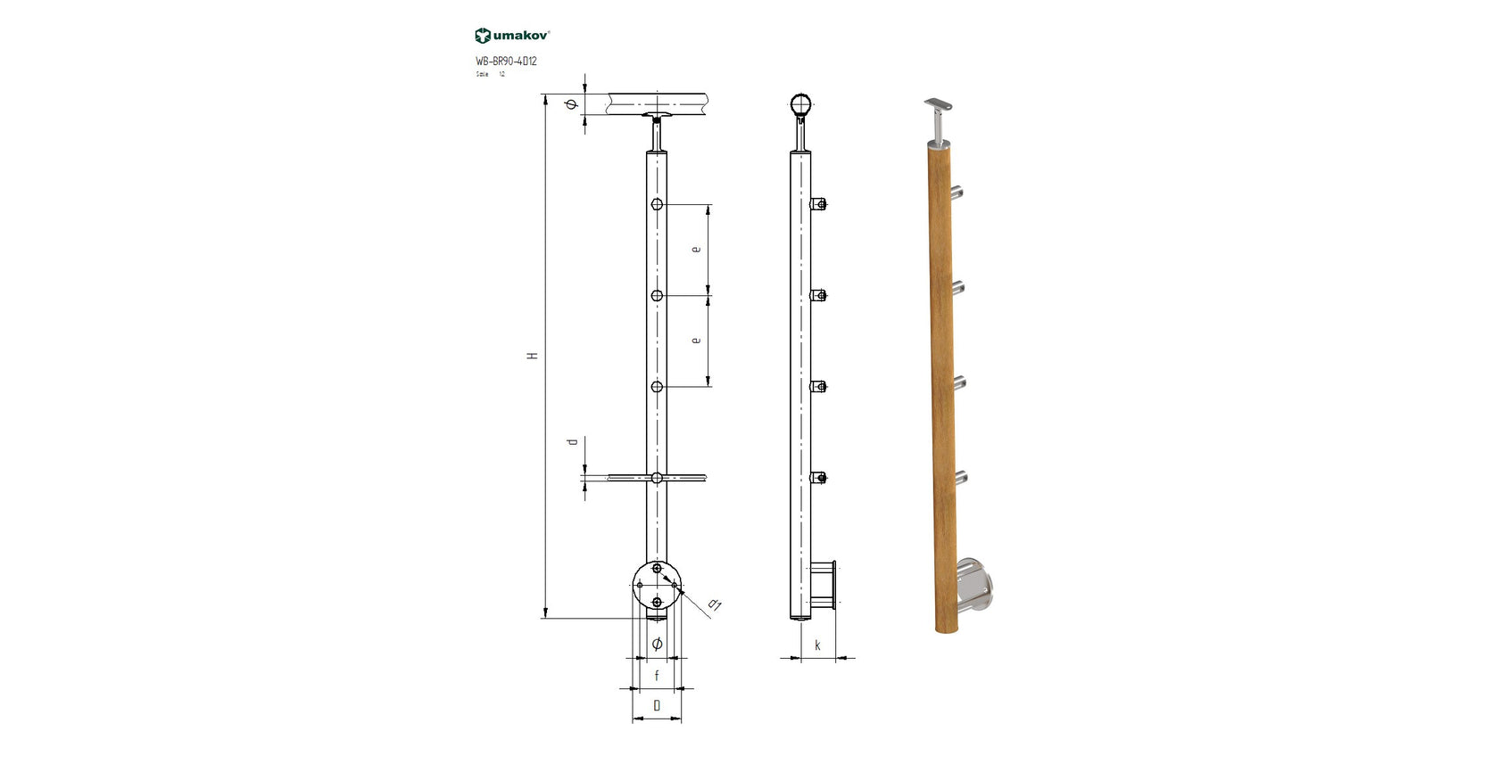 Bükkfa pálcásköroszlop galériára-oldalszerelésű