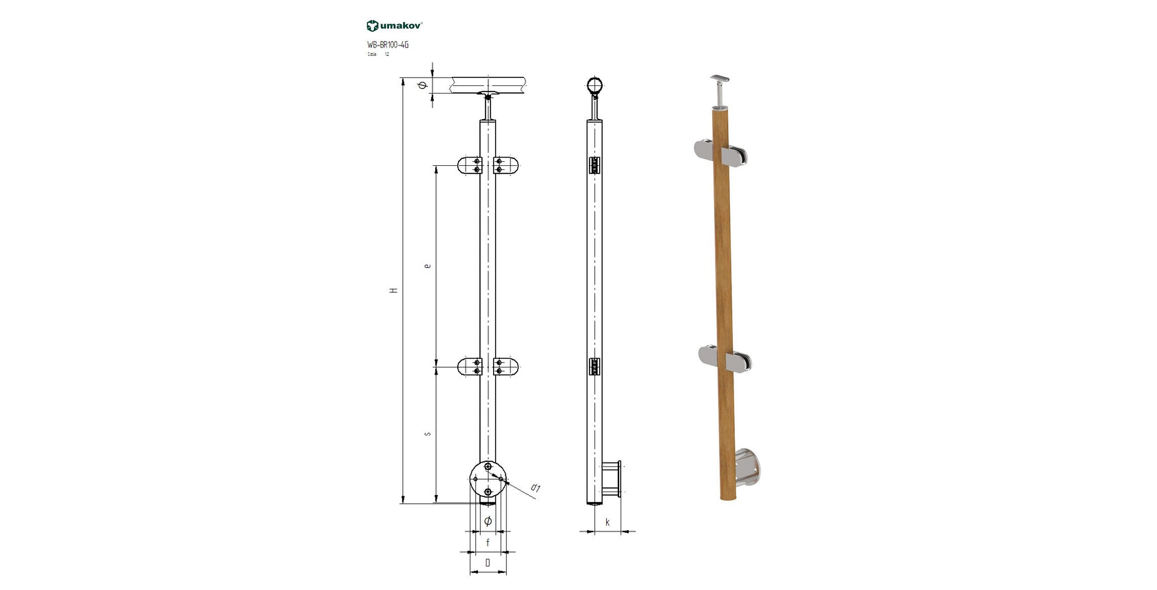 Bükk köztes oldali korlátoszlop galériára4üvegfogó
