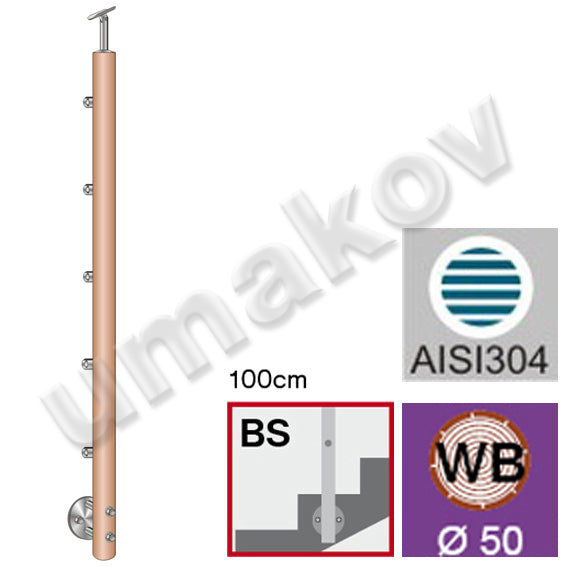 Natúr bükkfa köroszlop lépcsőre -oldalszereléses
