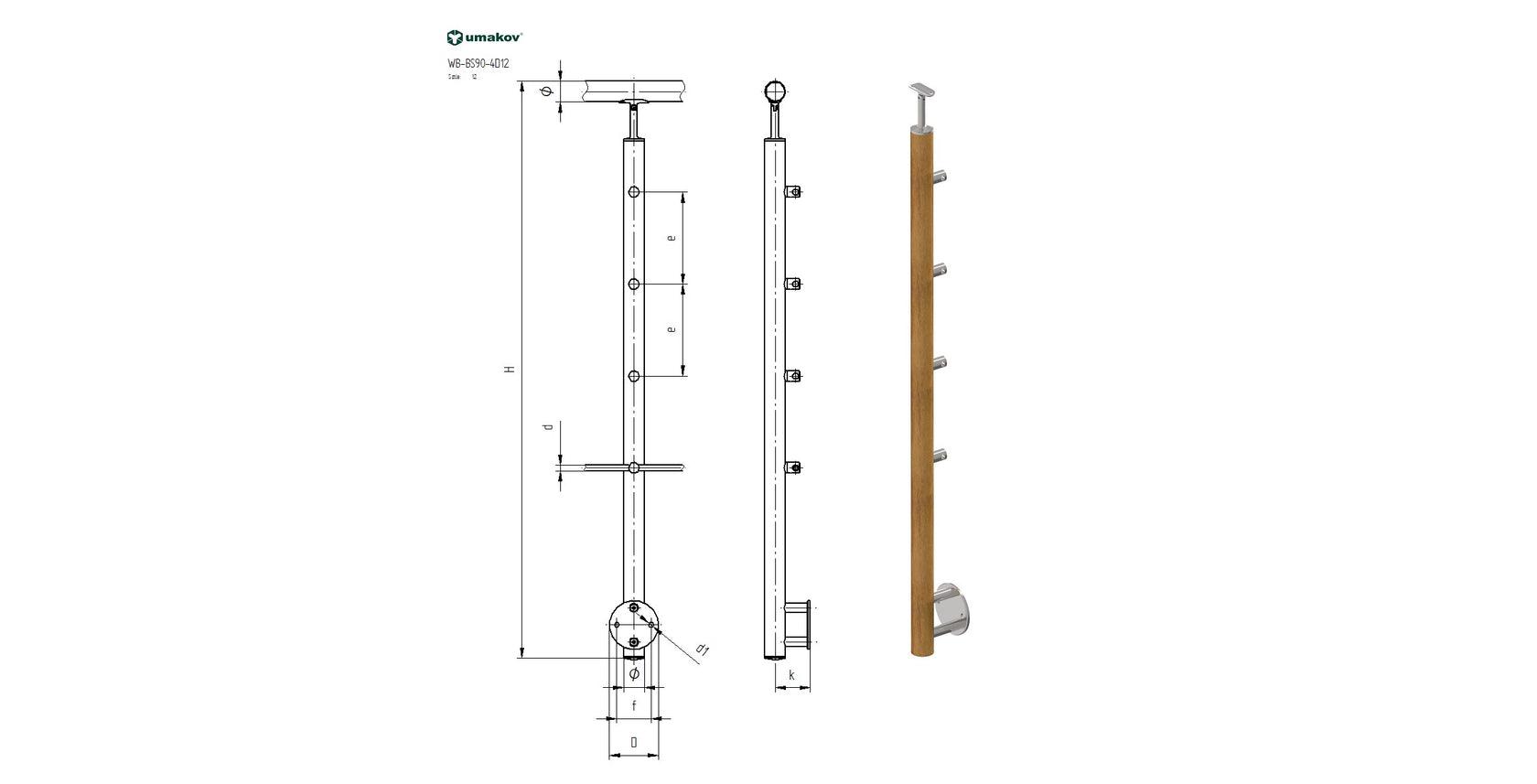 Natúr bükkfa köroszlop lépcsőre-oldalszereléses