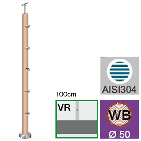 Felső rögzítésű natúr bükk köroszlop pálcatartóval