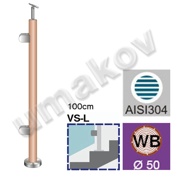 Natúr bükk talprozetás köroszlop-lépcsőüvegkorlát