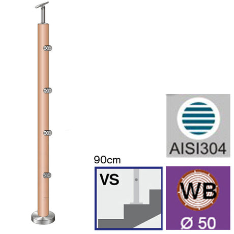 Natúr bükk oszlop pálcatartókkal (lépcsőre)