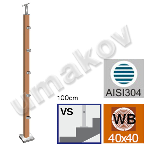 Natúr bükk korlátoszlop (BEECH) JP 40x40, H1000