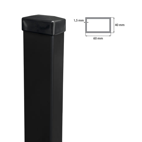 Horganyzott oszlop 60x40mm PVC sapkával, 1800mm - Fekete RAL 9005