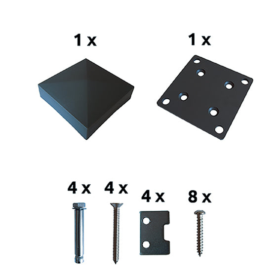 Base of post Al with accessories. anthracite 130x130mm