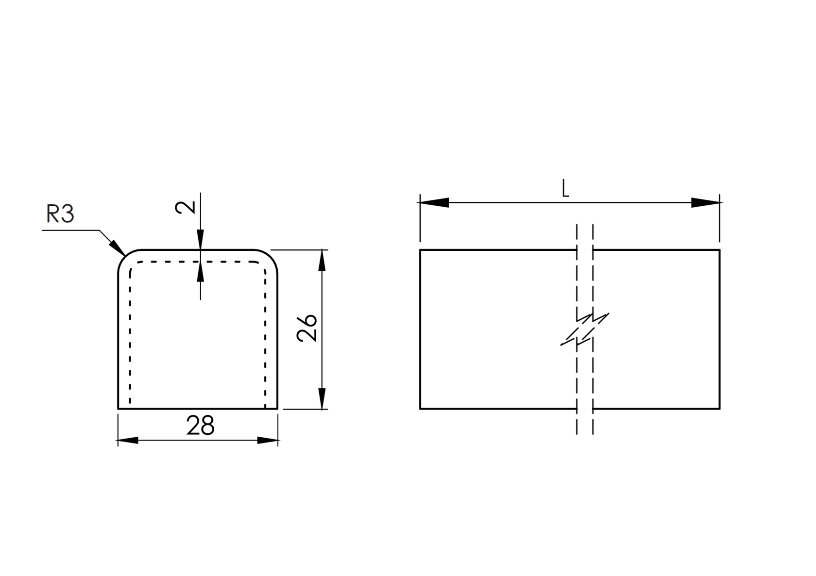 Rozsdamentes "U" profil üvegkorláthoz
