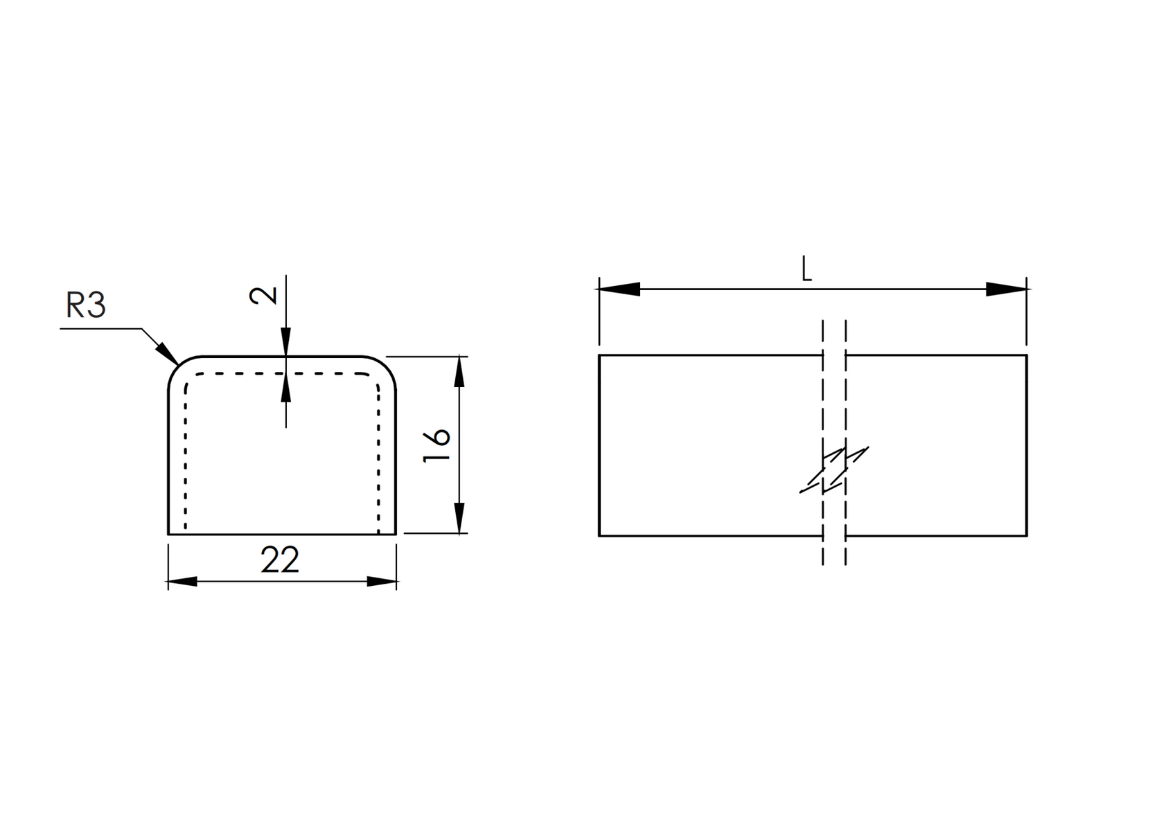 U profil sarok - élzáró vonalmenti üvegkorláthoz
