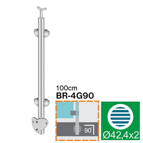 Oldalsó rögzítésű, belső sarokoszlop üvegkorláthoz
