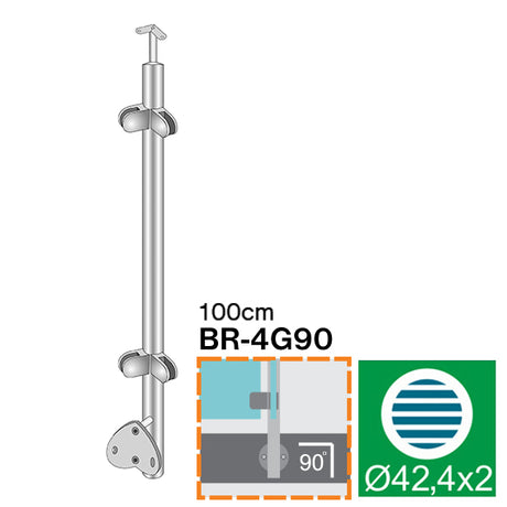 Oldalsó rögzítésű, külső sarokoszlop üvegkorláthoz