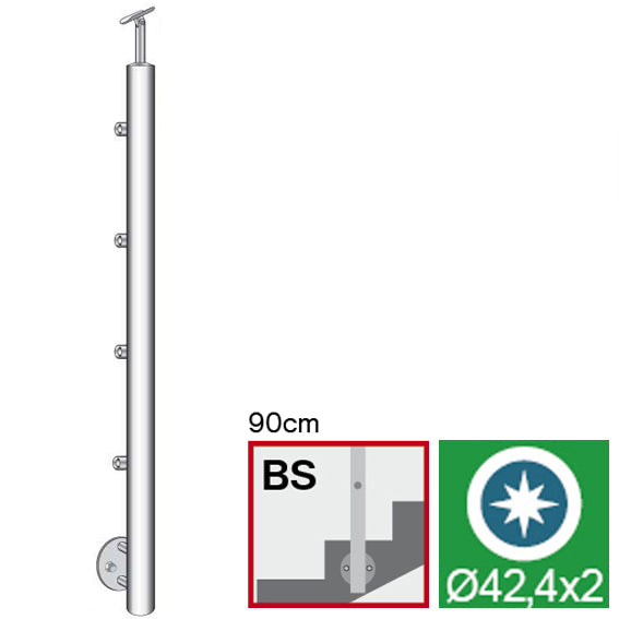 Rozsdamentes oszlop pálcás korláthoz (lépcsőre)