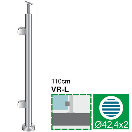 Felső rögzítésű, balos oszlop üvegkorláthoz