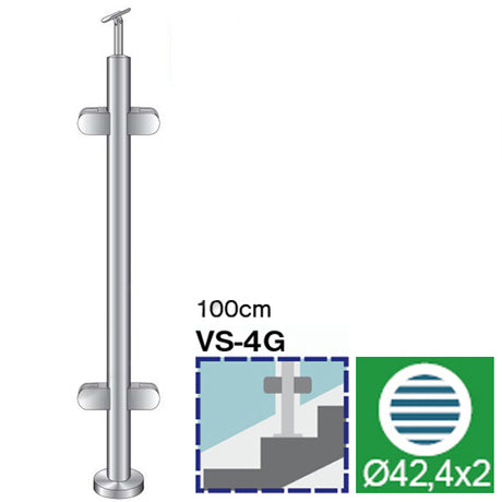 Felső rögzítésű, középső oszlop üvegkorláthoz