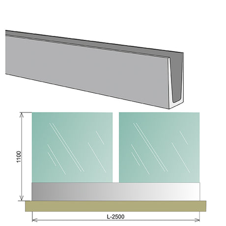 Vonalmenti üvegkorlát-teljes garnitúra H=1m/L=2,5m