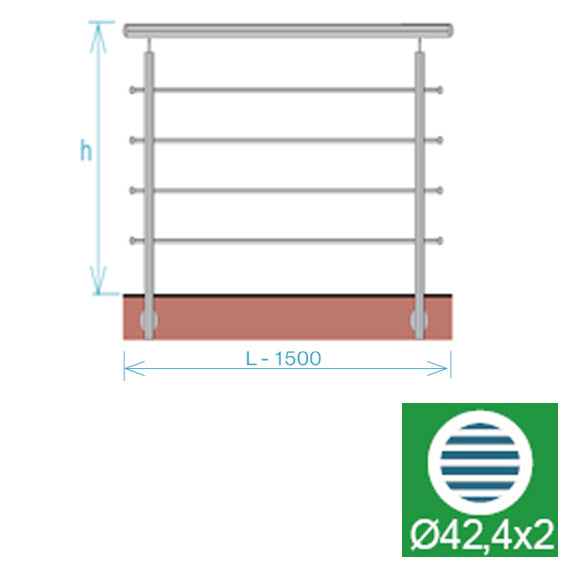 Rozsdamentes pálcás korlát, L: 1500 mm