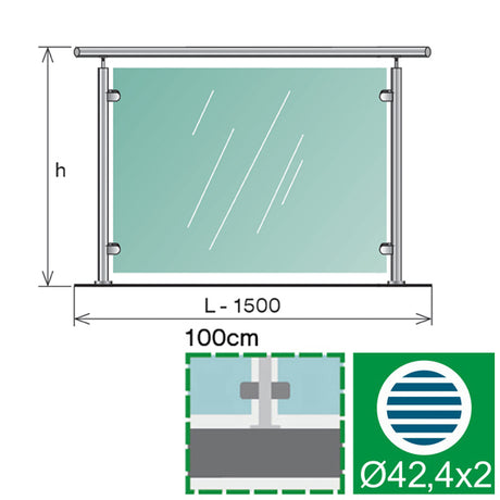 Glass railing, 1504x1000mm