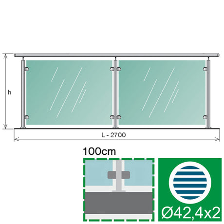 Oszlopos üvegkorlát szett - 2786x1000 mm