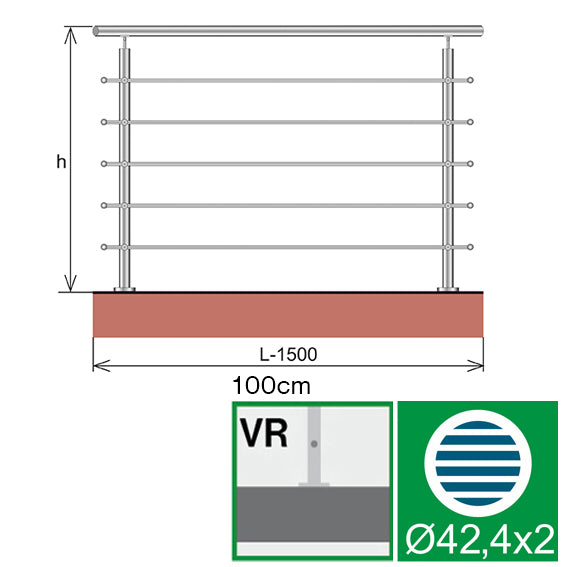 Rozsdamentes pálcás korlát (1500x1000 mm)