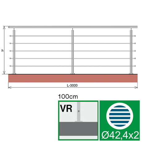 Rozsdamentes pálcás korlát (3000x1000 mm)