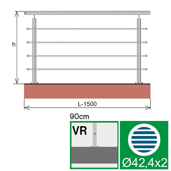 Rozsdamentes pálcás korlát (1500x900 mm)
