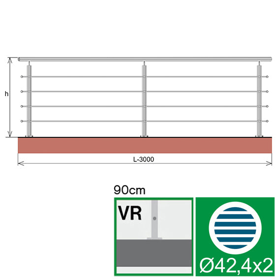 Rozsdamentes pálcás korlát (3000x900 mm)
