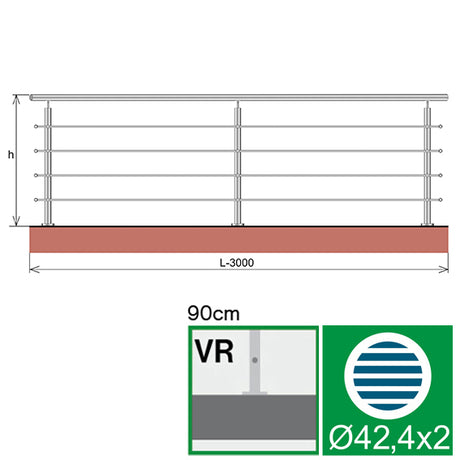 Rozsdamentes pálcás korlát (3000x900 mm)
