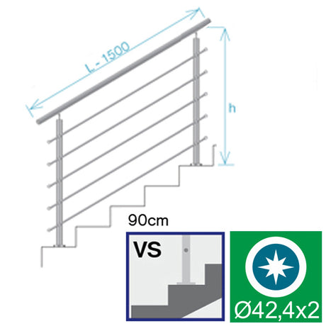 Rozsdamentes pálcás lépcsőkorlát, polírozott