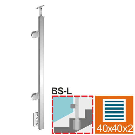 Oldalsó rögzítésű, balos oszlop üvegkorláthoz