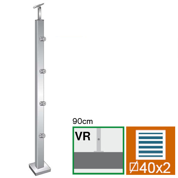 Felső rögzítésű, szögletes oszlop pálcás korláthoz