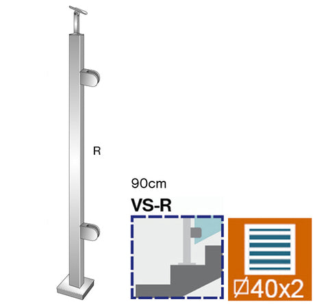 Felső rögzítésű, jobbos oszlop üvegkorláthoz