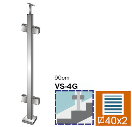Felső rögzítésű, középső oszlop üvegkorláthoz
