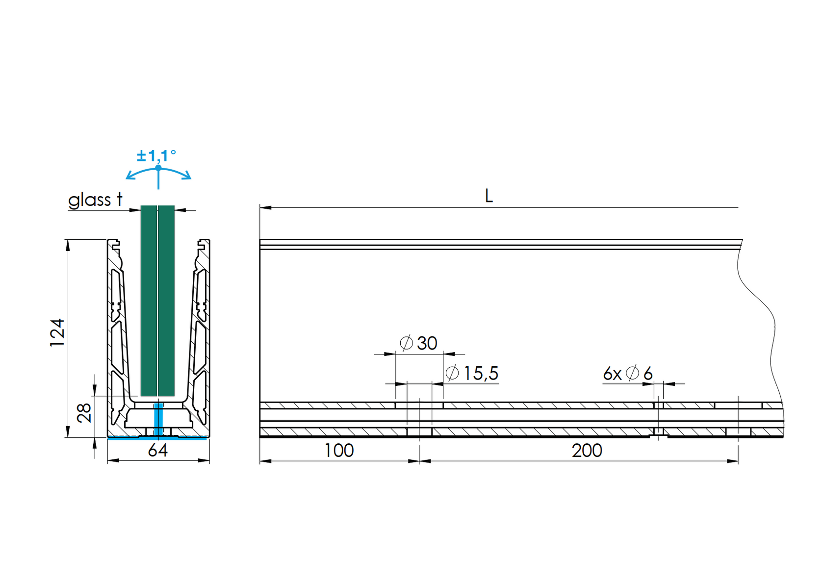 Alumínium profil vonalmenti üvegkorláthoz