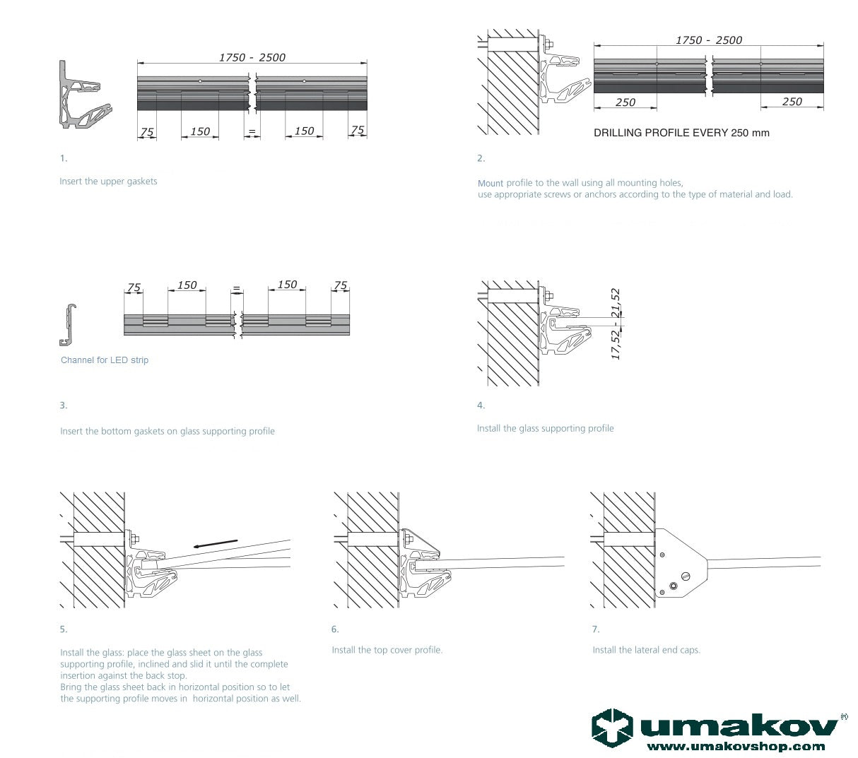 Alumínium profil üveg előtetőhöz /-2°/
