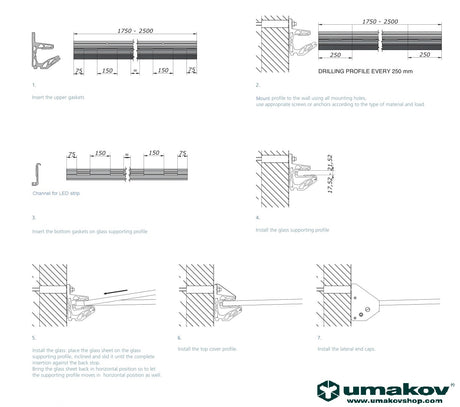 Alumínium profil üveg előtetőhöz /-2°/