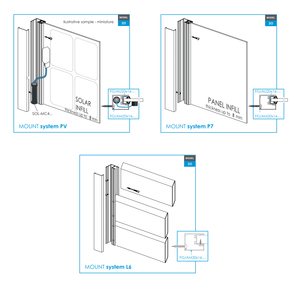 Alumínium kerítés adapter táblás kitöltésekhez 1-8mm - 6000mm