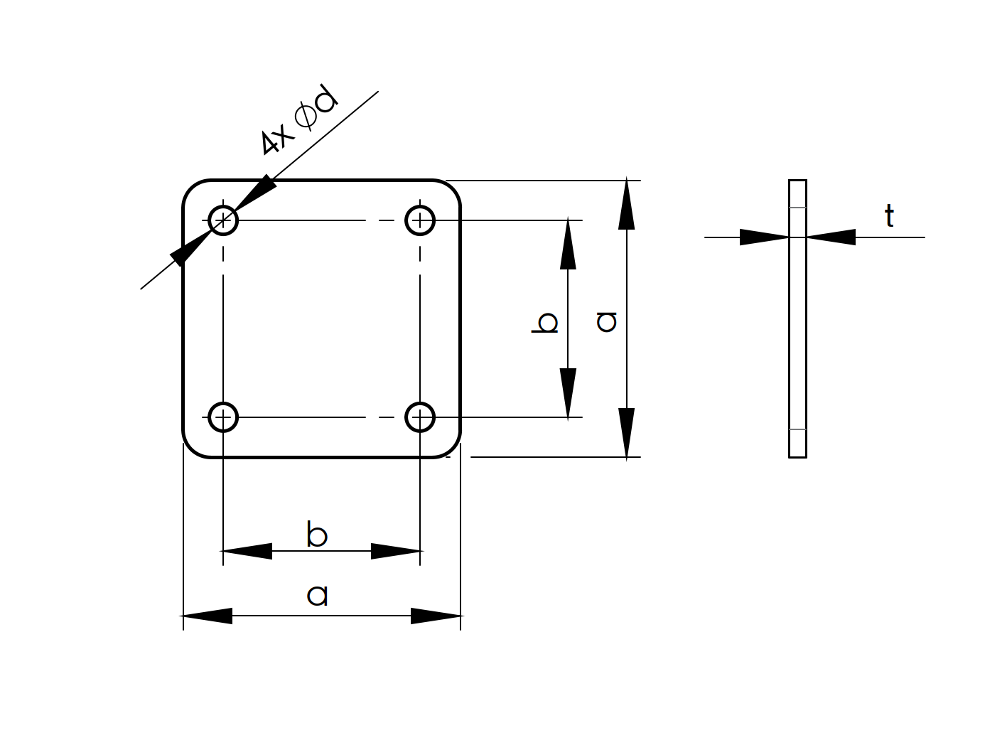 Oszloptalp 100x100, t8, 4xd10mm