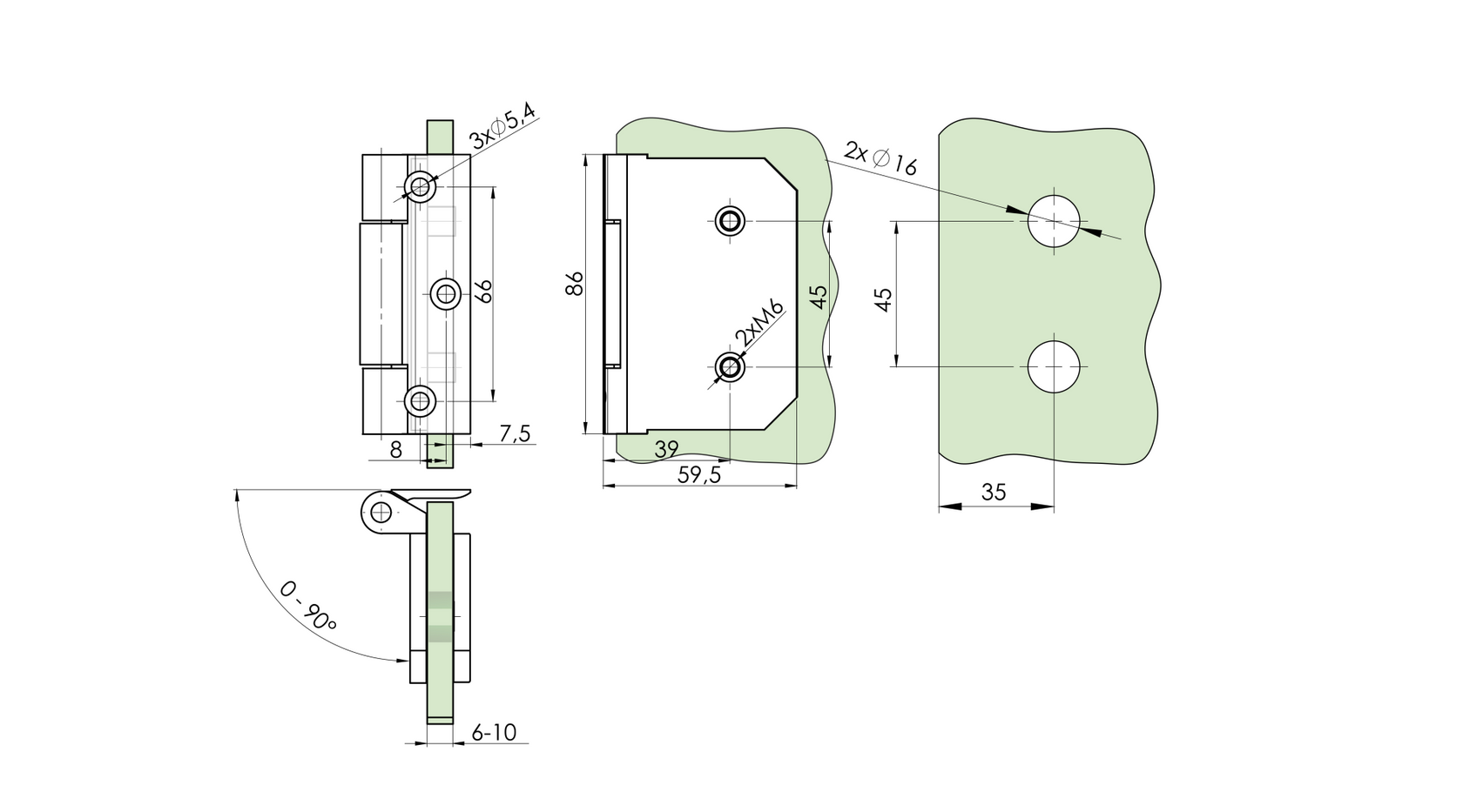 Alumínium zsanér üvegajtóhoz