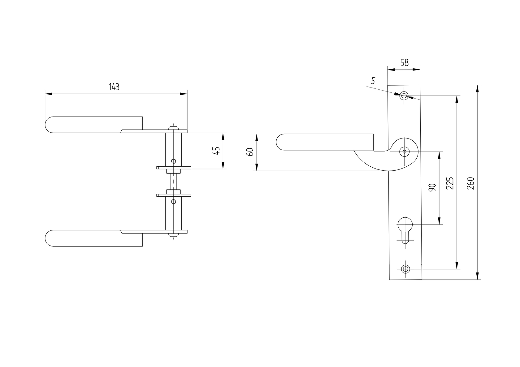 Kilincs pár-címkével 265x60, t3mm
