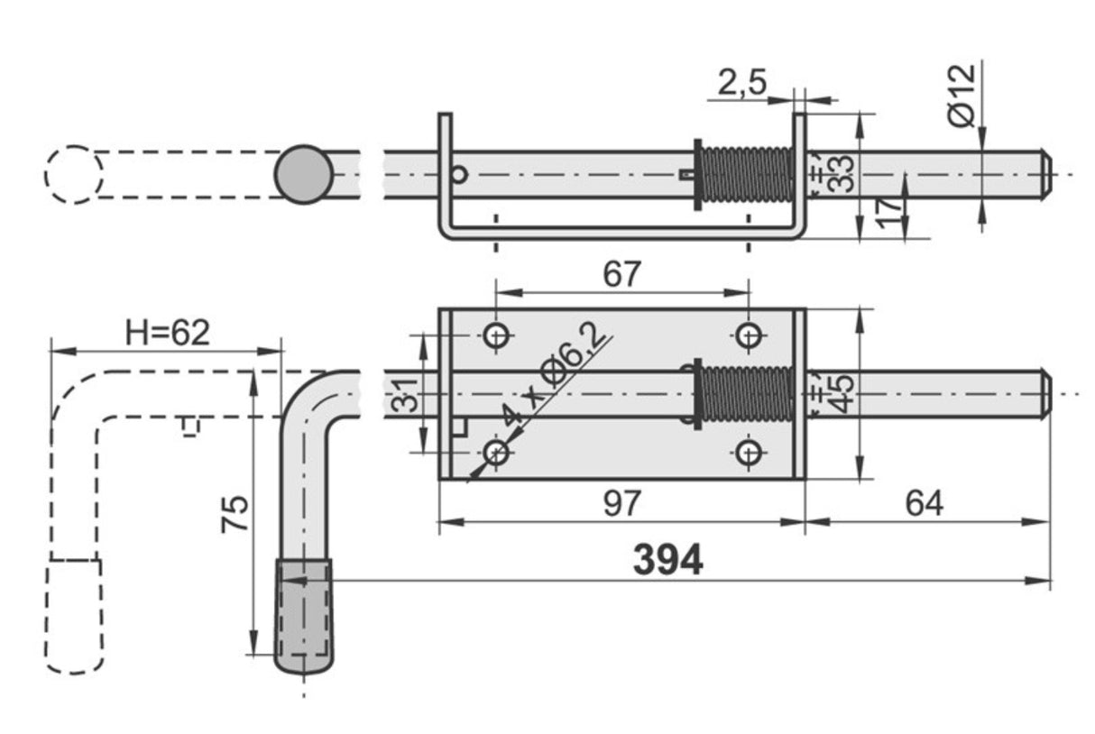 Tolózár Zn, L400mm