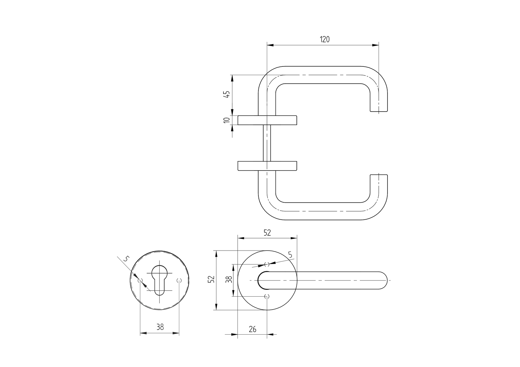 Rozsdamentes kilincs - zártakaróval AISI 201, BB