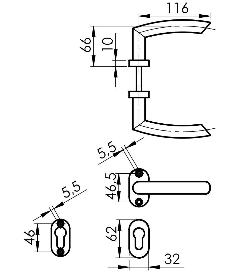 Rozsdamentes kilincs - zártakaróval AISI 304, K320