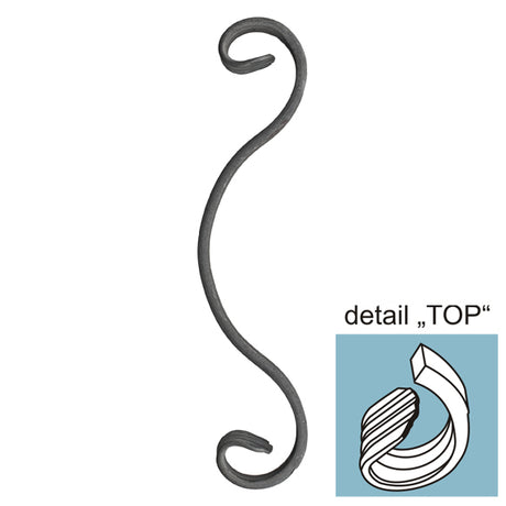 Hajlított díszelem h260, b65, 12x6mm