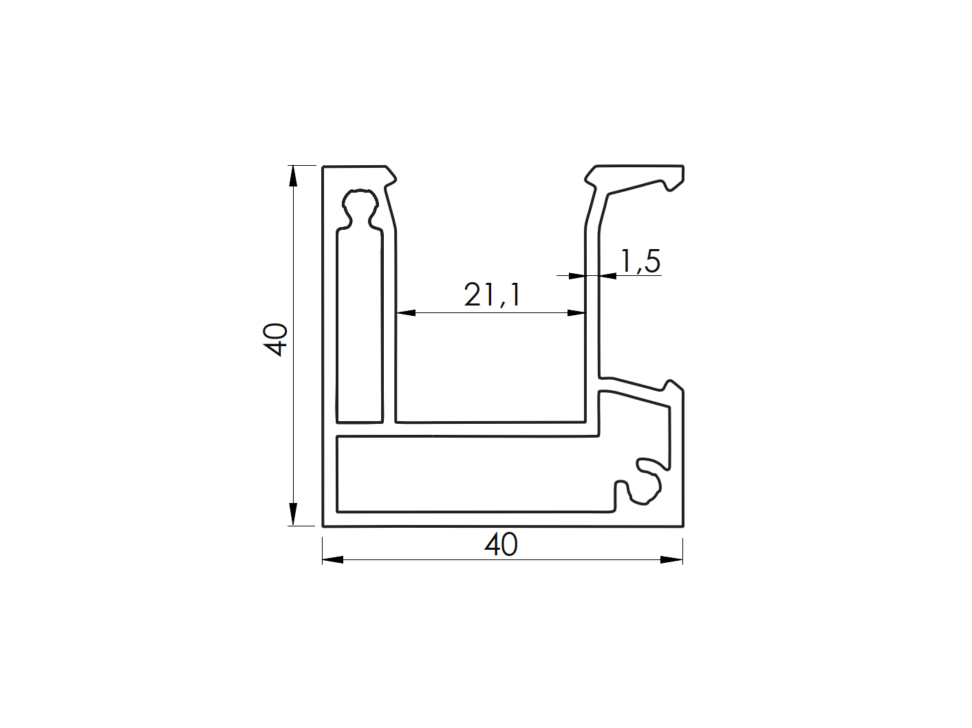 Alumínium kerítés adapter 21 mm-es kitöltéshez - 6000 mm