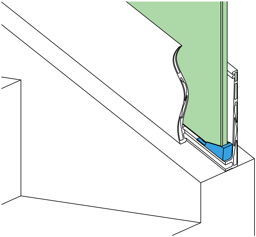 Alsó üvegütköző alumínium profilhoz