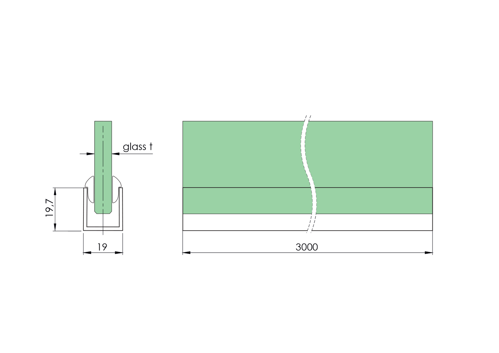 Alumínium U profil, 20x20x2mm