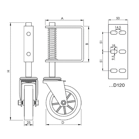Lengőkapu alsó kerék, rugóval